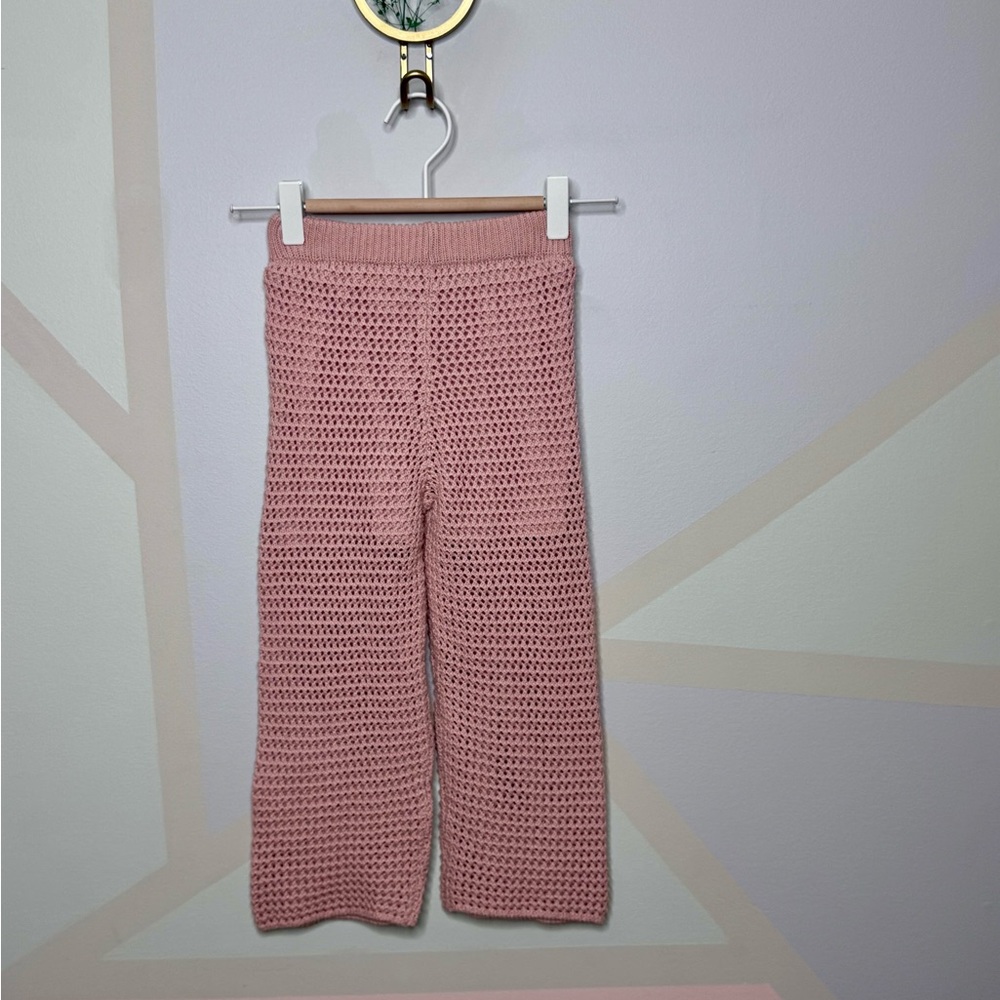 Zara Kids Crochet Wide-Leg Knit Pants - Light Pink